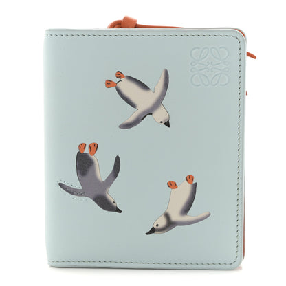 Loewe X SUNA FUJITA Satin Calfskin Penguins Compact Zip Wallet Blue Iceberg 1 of 8