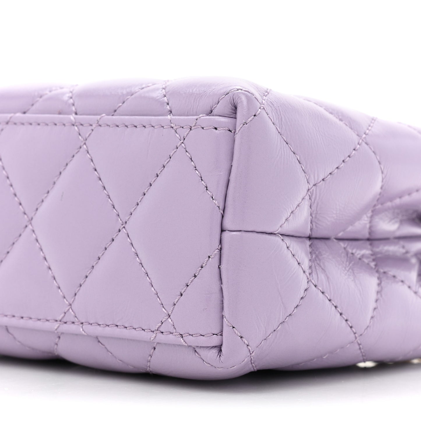 Shiny Aged Calfskin Quilted Nano Kelly Shopper Lilac