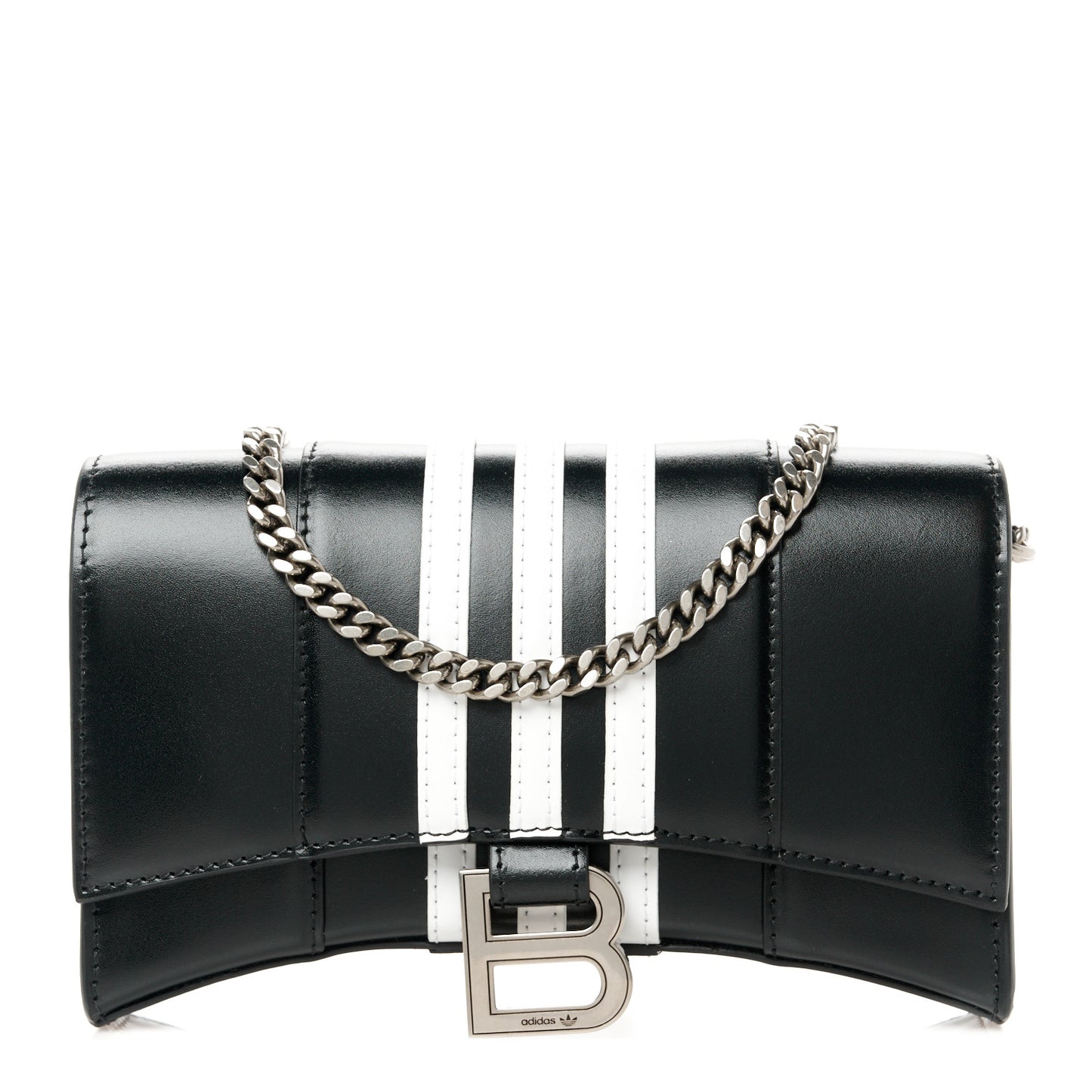 X ADIDAS Box Calfskin Hourglass Chain Bag Black