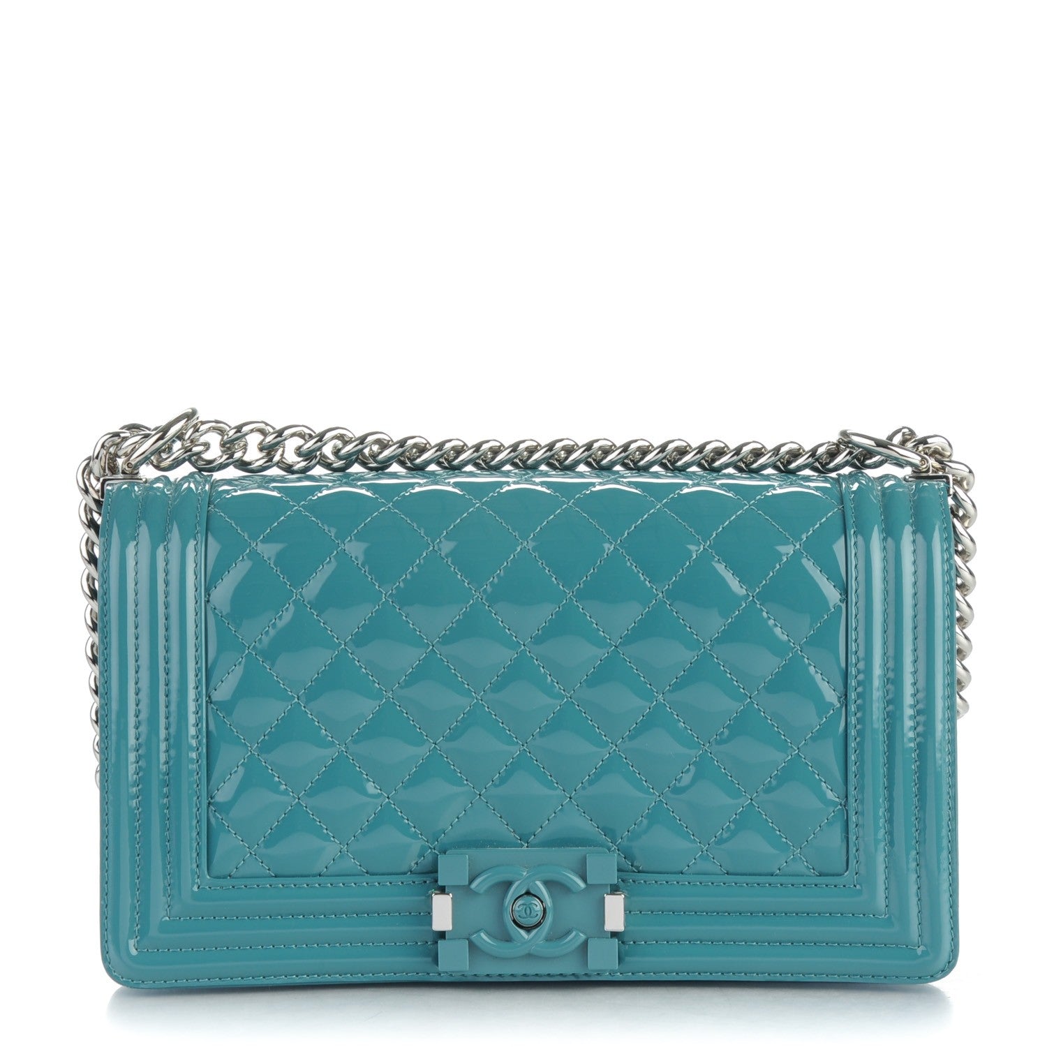 Chanel Patent Calfskin Quilted Medium Plexiglass Boy Flap Blue 1 of 9