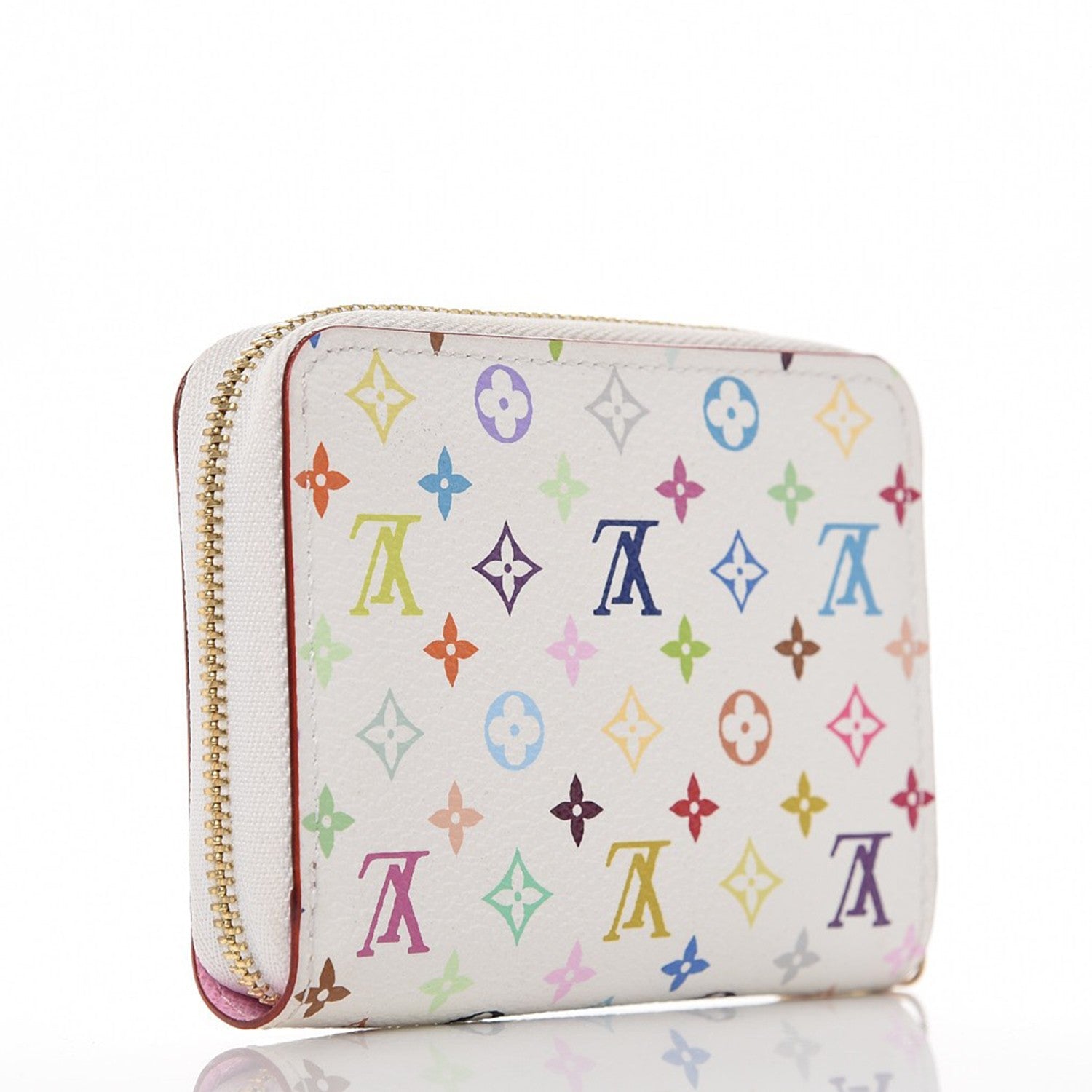 Louis Vuitton Monogram Multicolor Zippy Coin Purse Wallet White Litchi 3 of 8