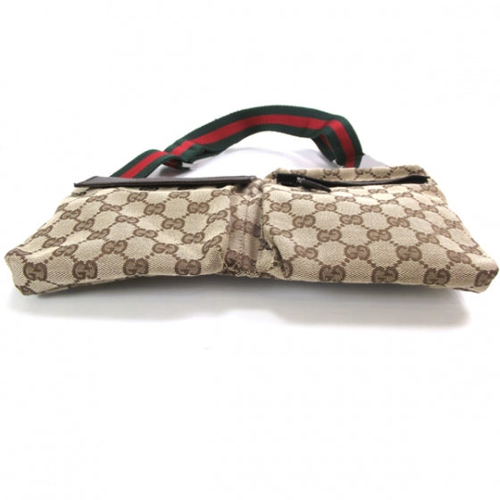 GG Monogram Web Double Pocket Belt Bag Ebony