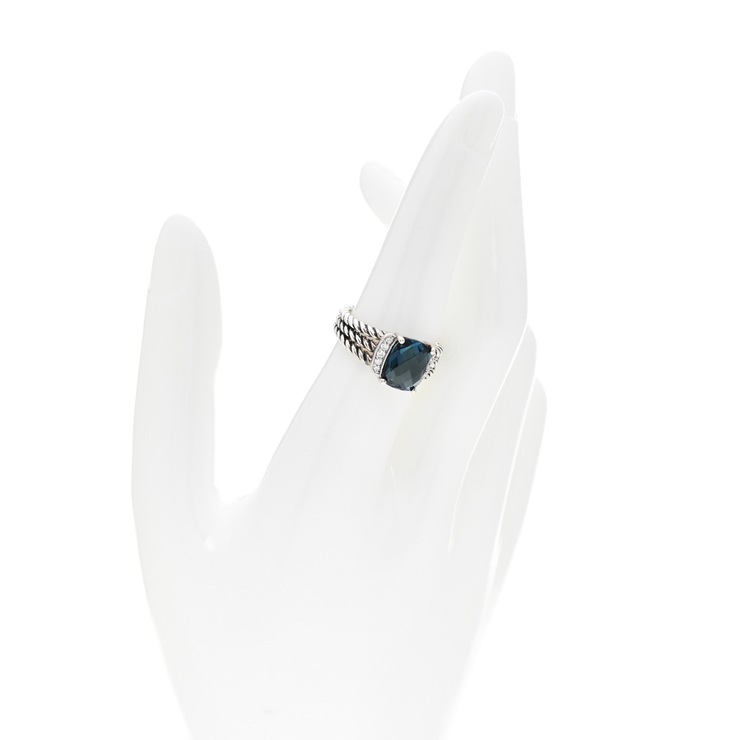 David Yurman Sterling Silver Diamond Hampton Blue Topaz 10mm Petite Wheaton Ring 54 7 2 of 5