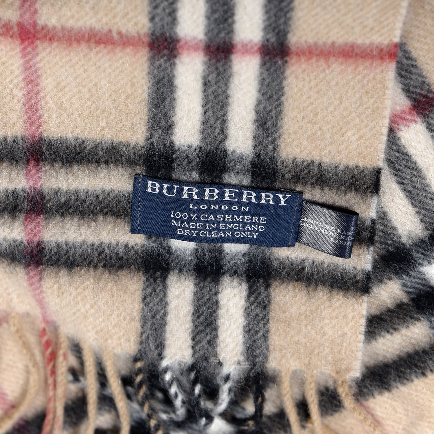 Burberry Cashmere Vintage Check Fringe Scarf Camel 3 of 3