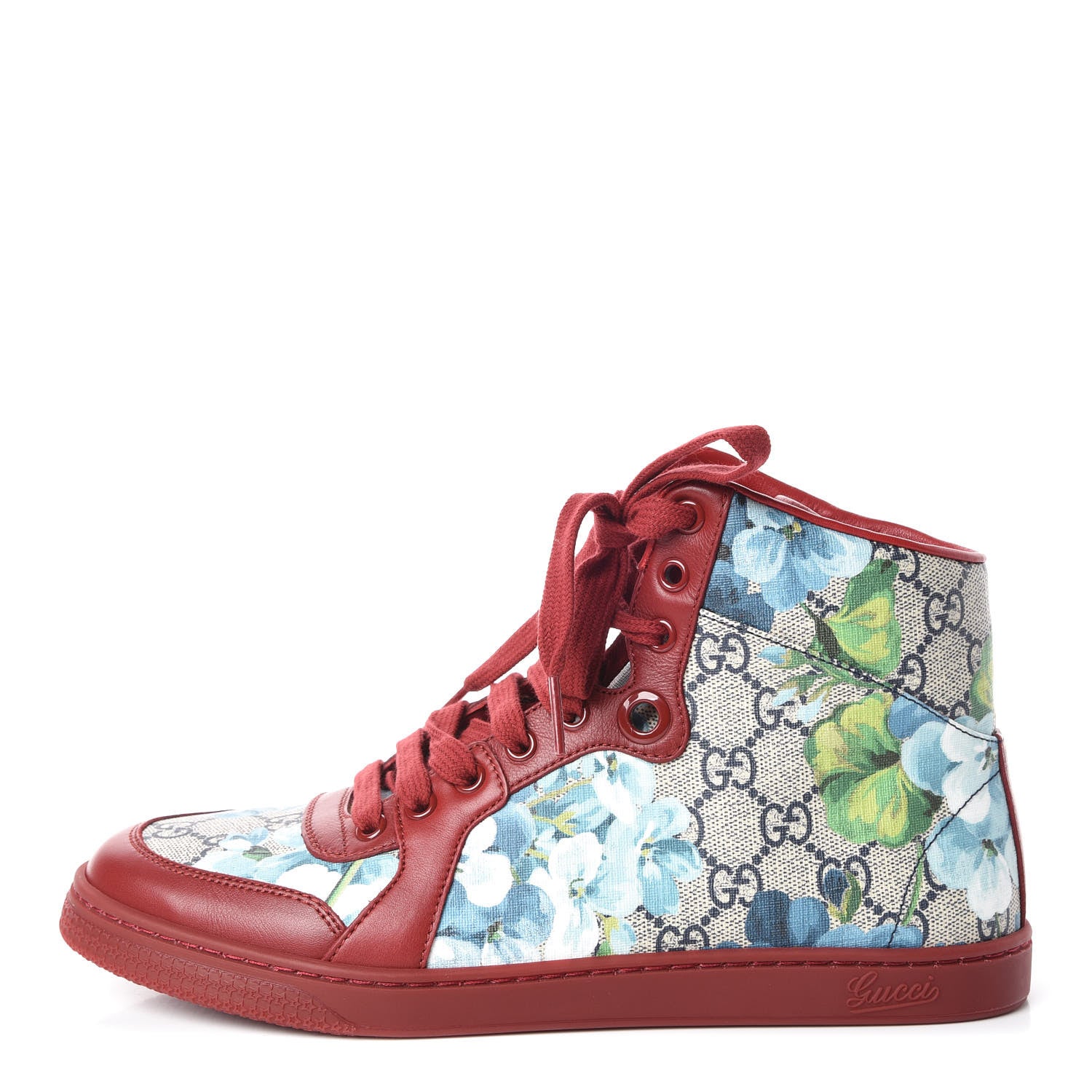 Gucci GG Supreme Monogram Blooms Womens High Top Sneakers 38.5 Beige Blue Navy Red 1 of 8