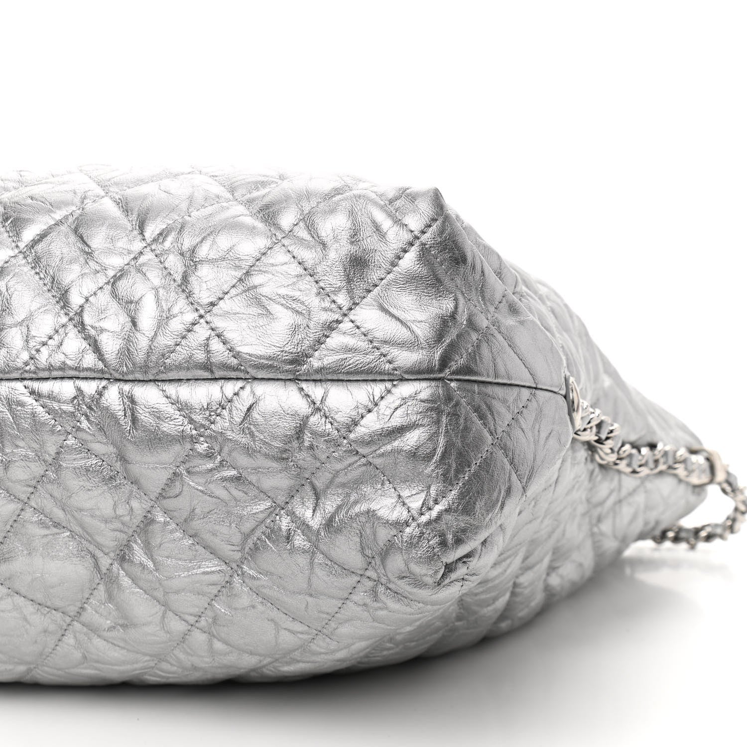 Chanel Metallic Crackled Calfskin Quilted Large Big Bang Hobo Silver 10 of 10