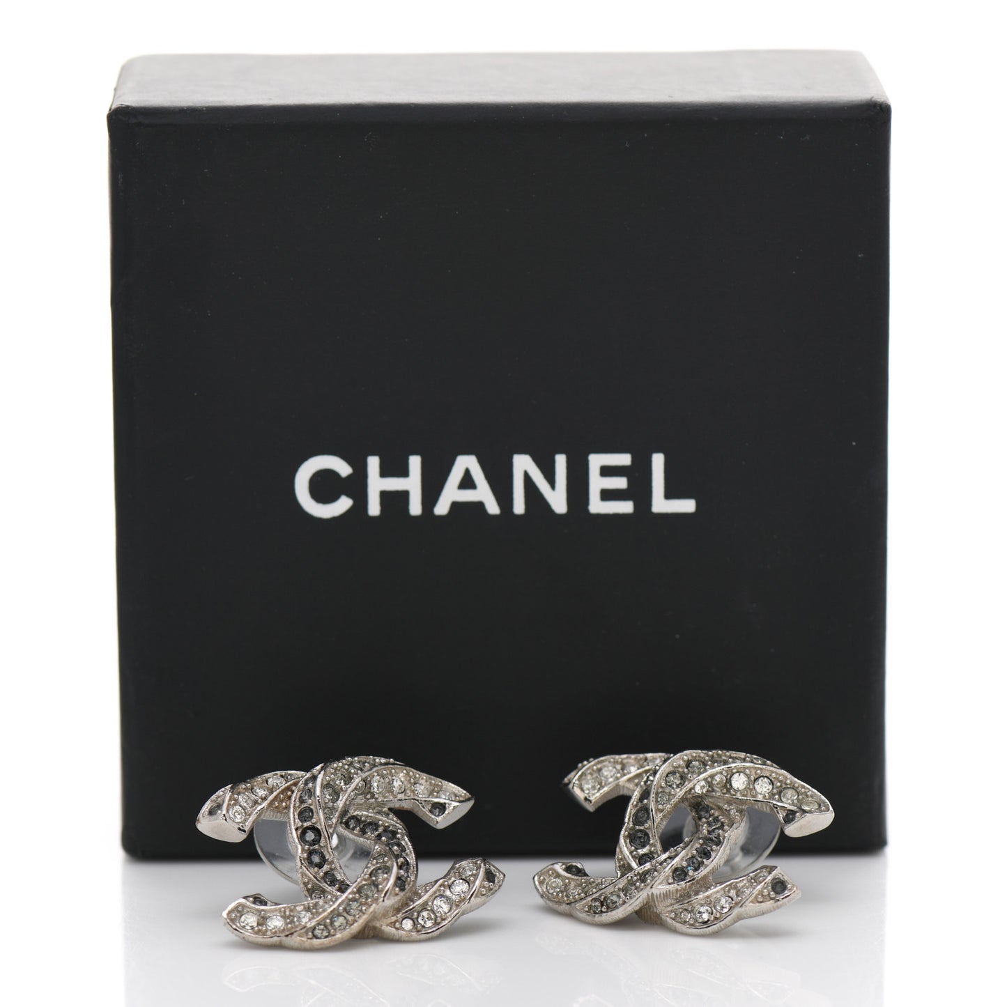 Crystal CC Twisted Earrings Silver