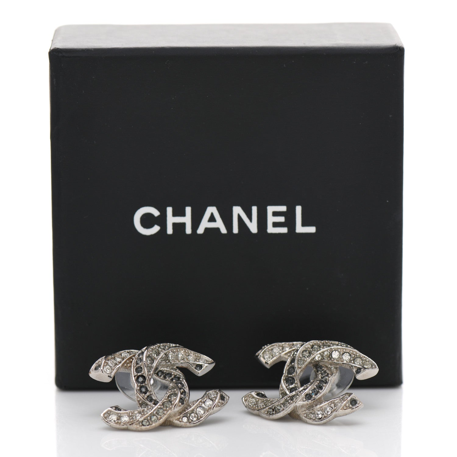 Chanel Crystal CC Twisted Earrings Silver 5 of 5
