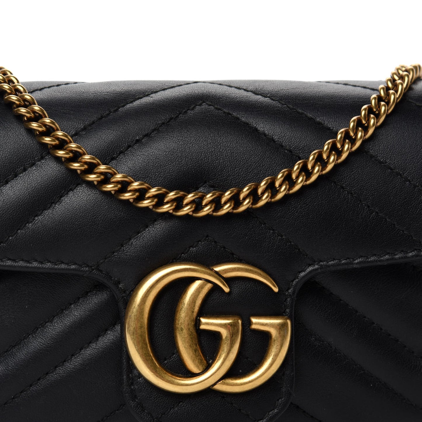 Calfskin Matelasse Super Mini GG Marmont Shoulder Bag Black