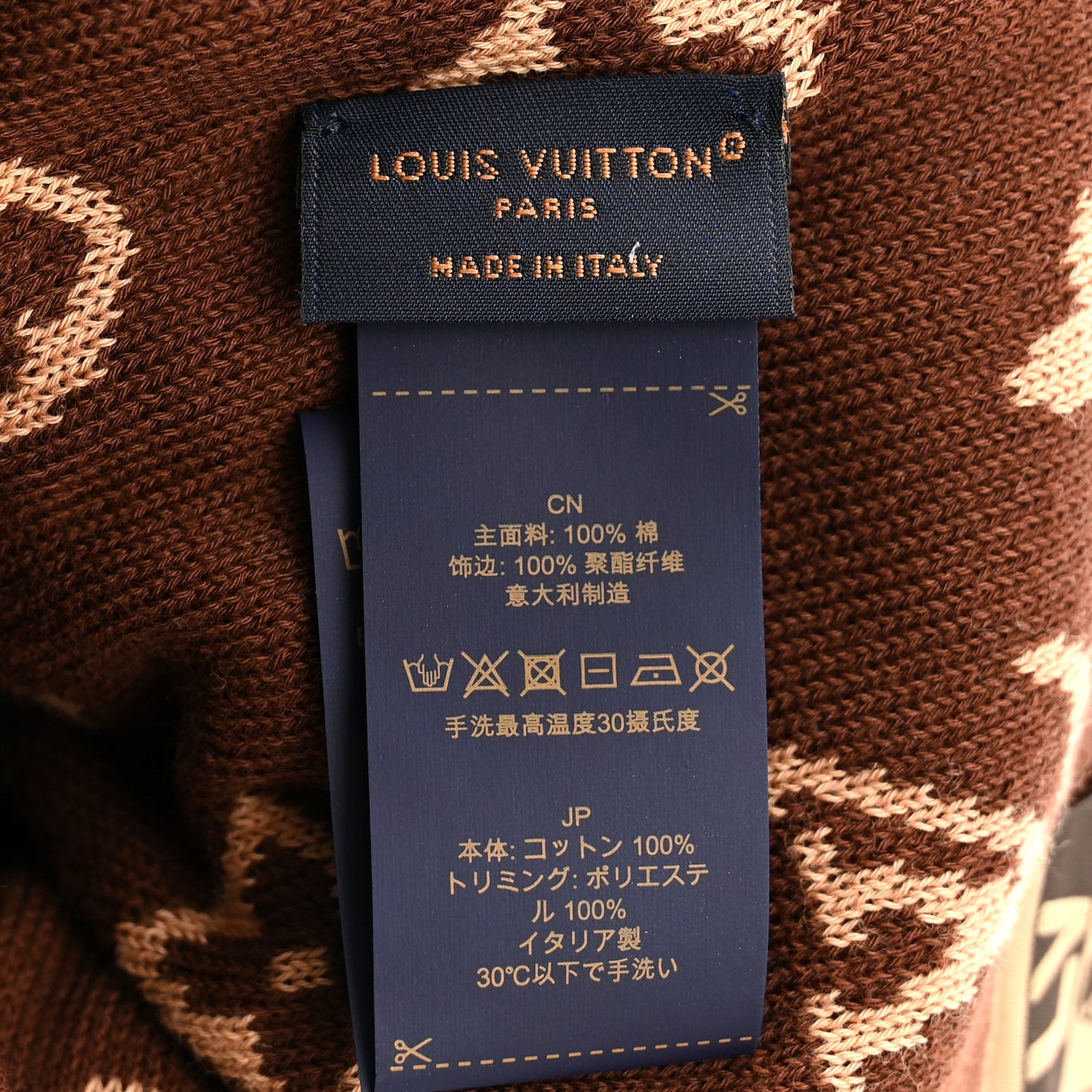 Cotton LV Fit Monogram Reversible Beanie Brown