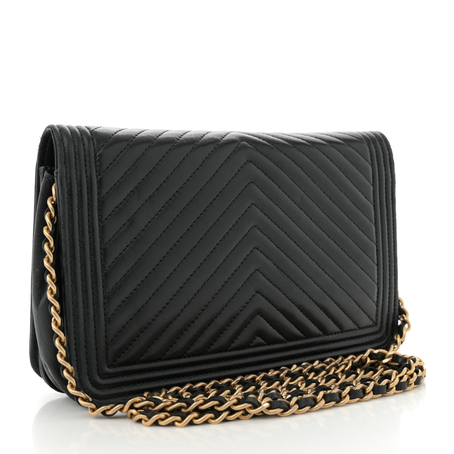 Chanel Caviar Chevron Quilted Boy Wallet On Chain WOC Black 3 of 12