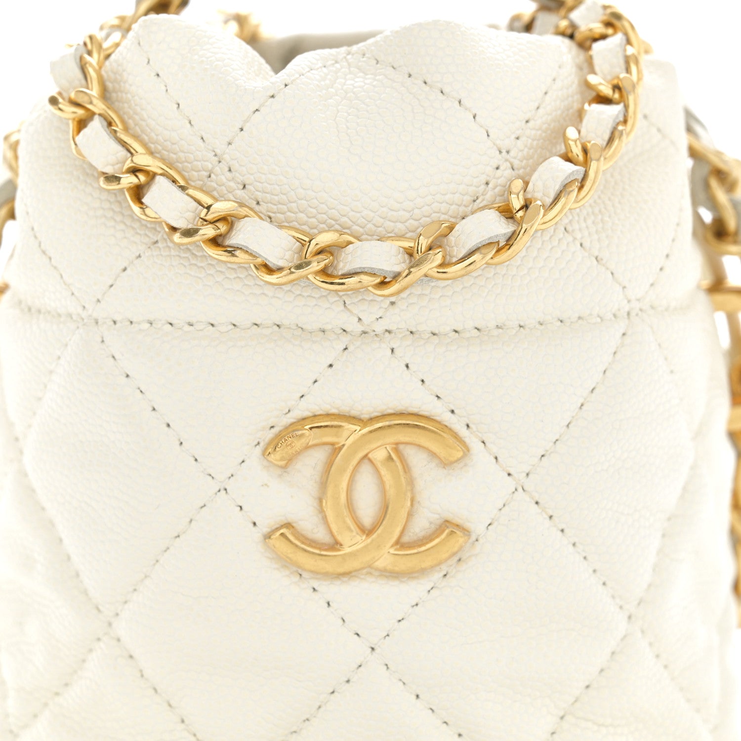 Chanel Caviar Quilted Coco First Bucket Clutch With Chain White 8 of 10