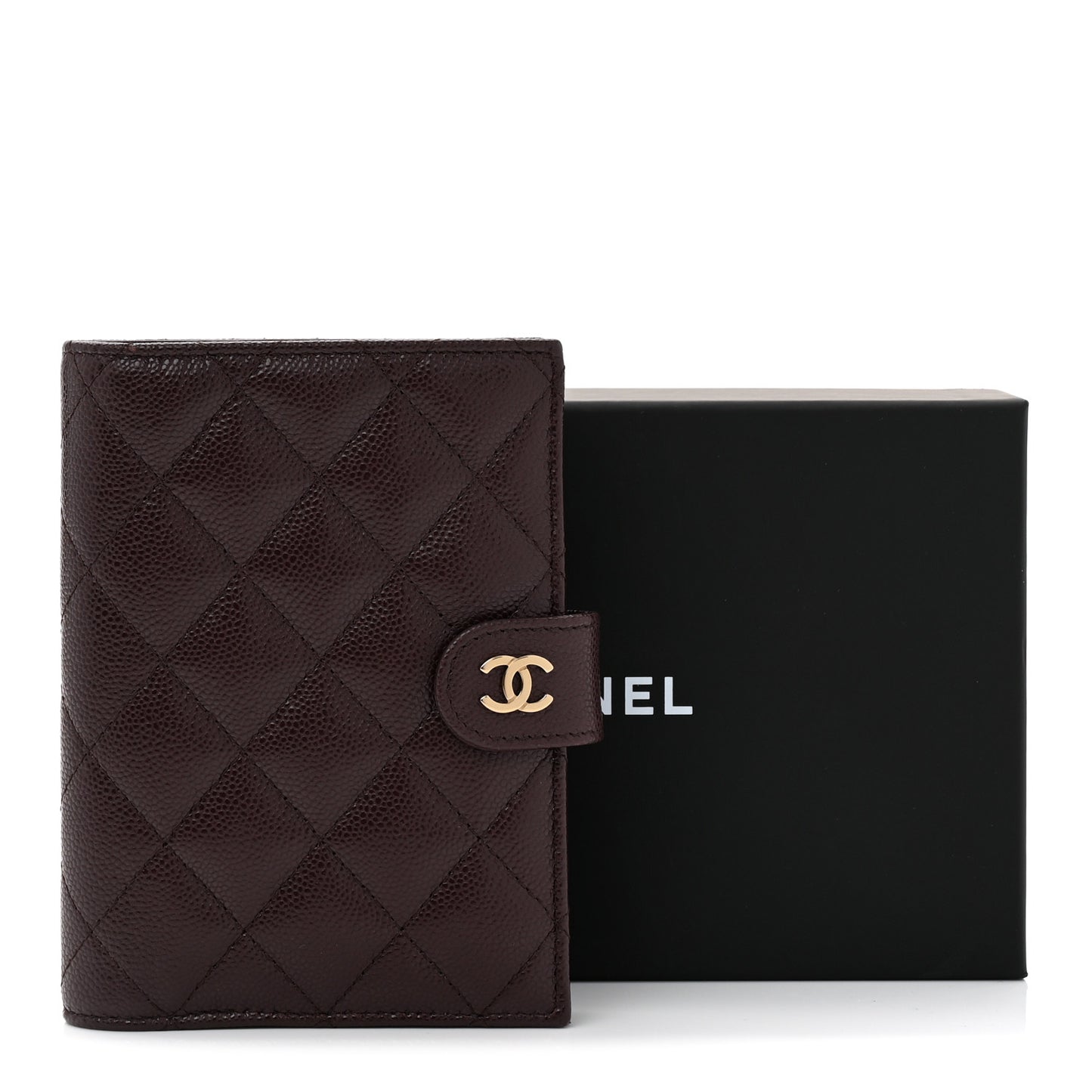 Caviar Quilted Passport Holder Dark Brown