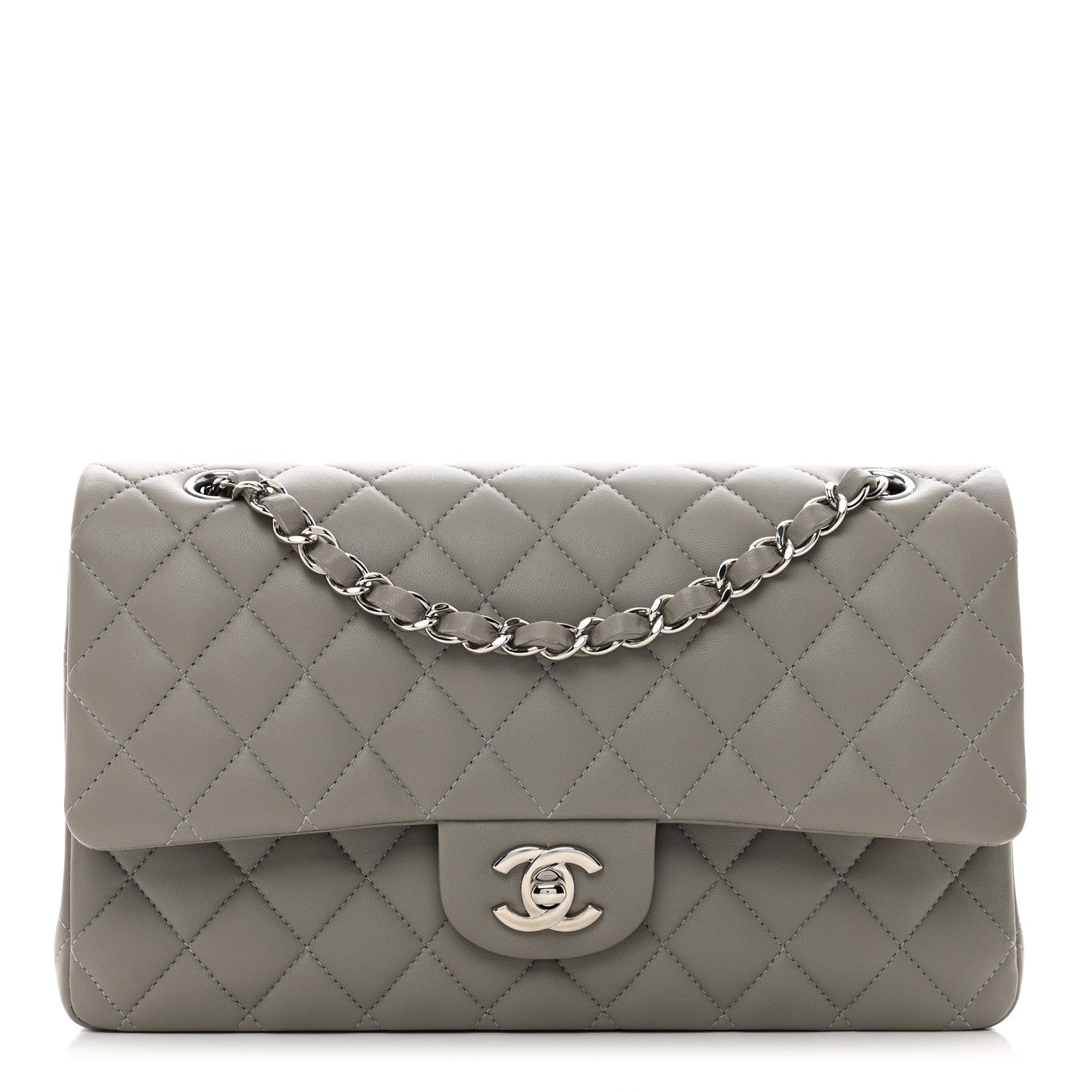 Chanel Lambskin Quilted Medium Double Flap Grey 1 of 10