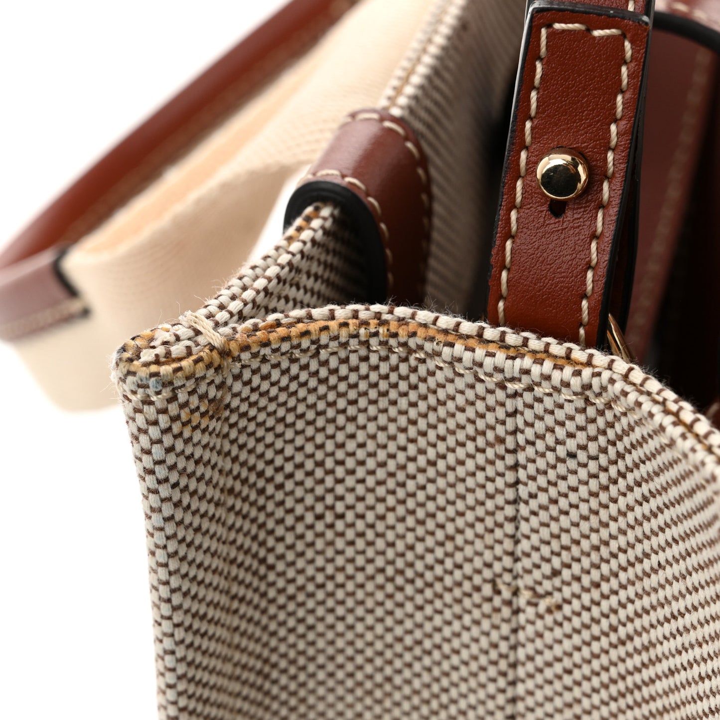 Cotton Calfskin Small Woody Ribbon Tote With Strap White Brown