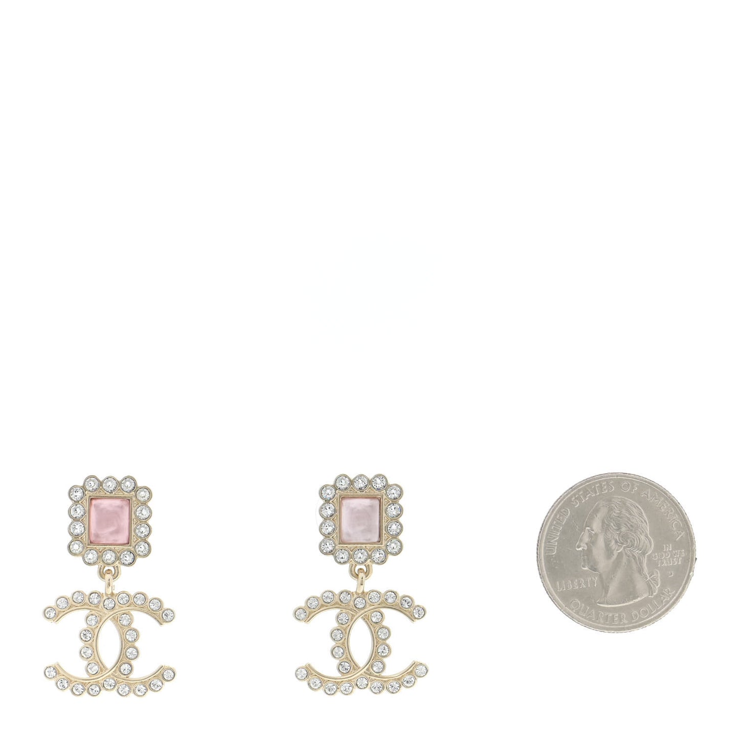 Crystal Pearl CC Drop Earrings Pink Gold