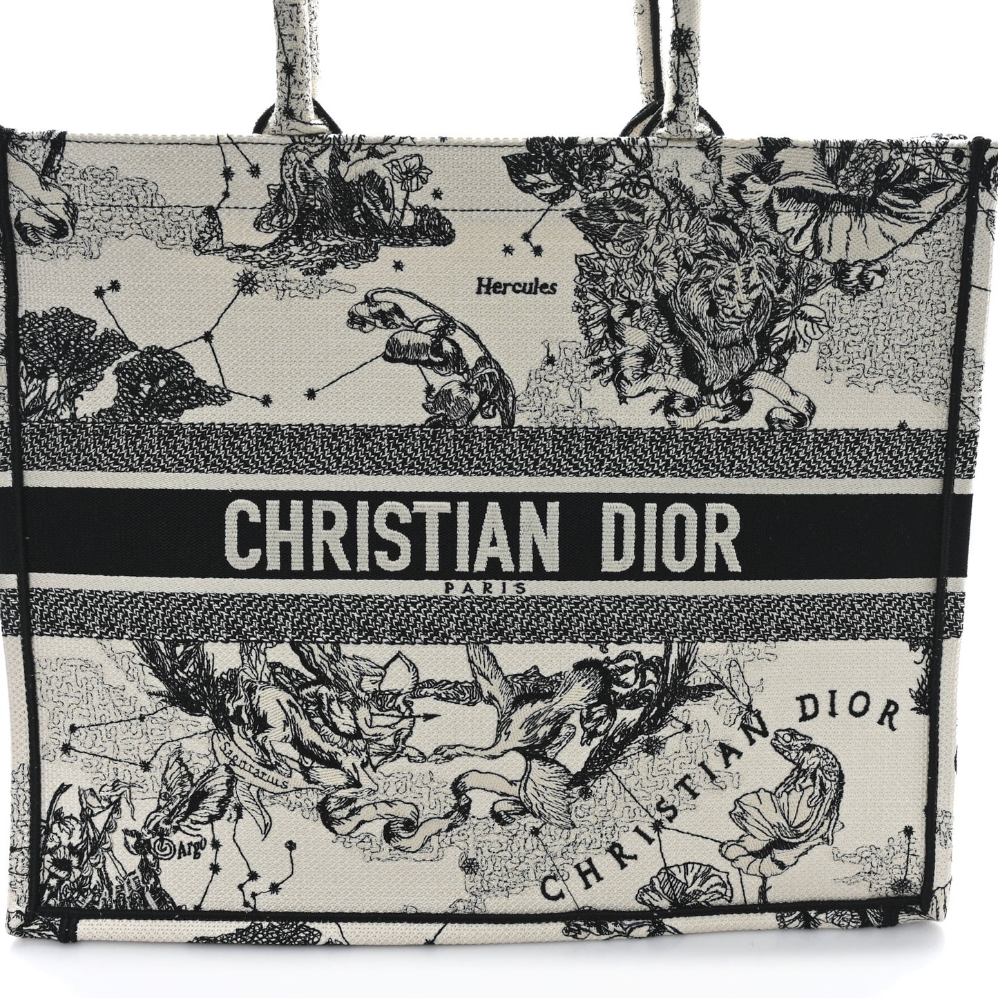 Canvas Embroidered Large Zodiac Toile De Jouy Book Tote Latte