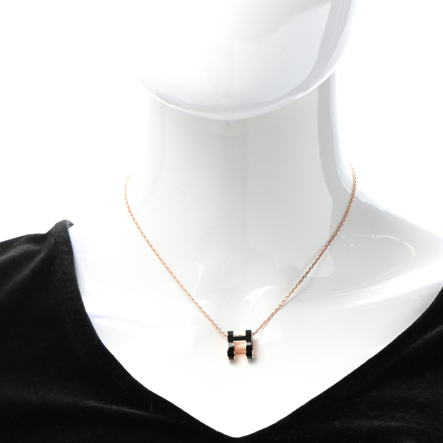 Lacquered Rose Gold Pop H Pendant Necklace Black