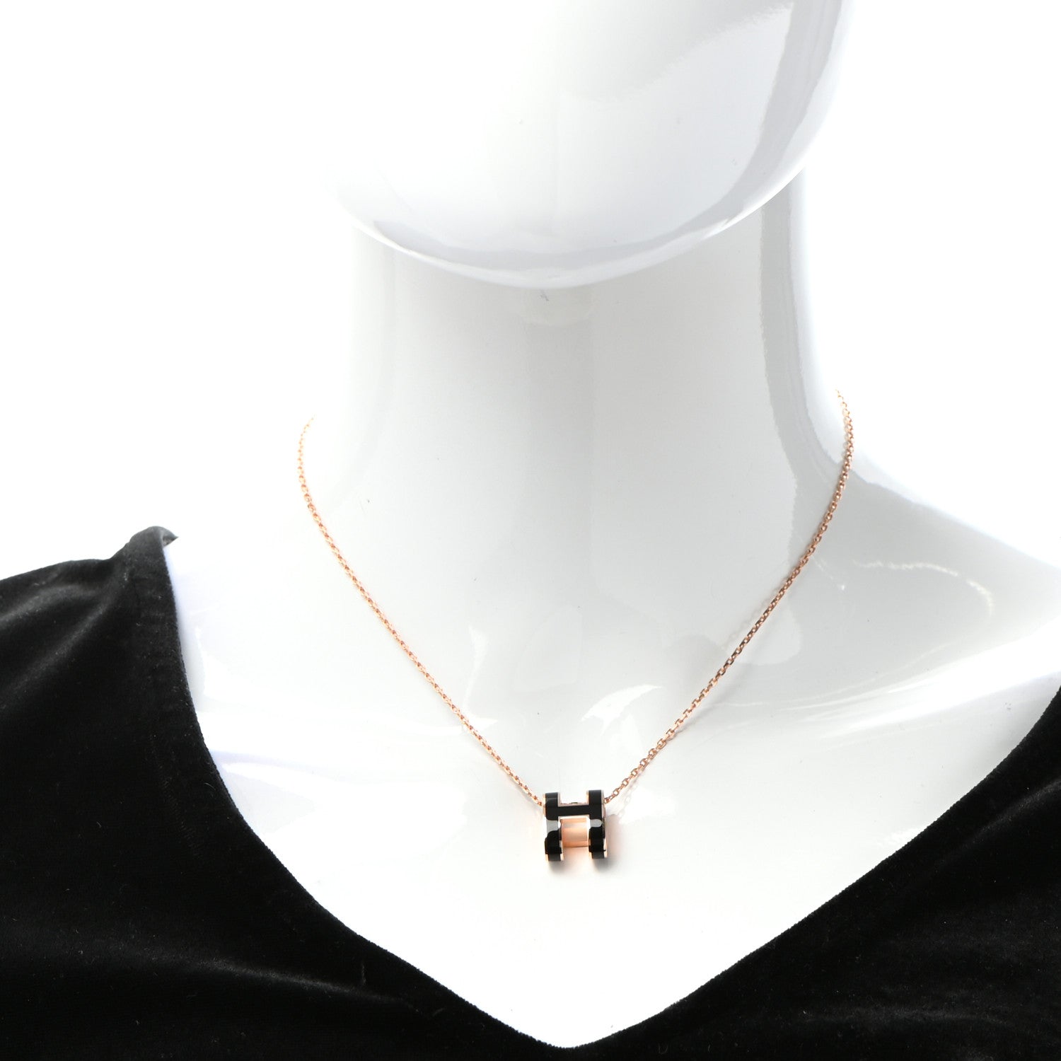 Hermes Lacquered Rose Gold Pop H Pendant Necklace Black 2 of 4