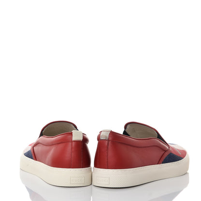 Gucci Canvas Sylvie Stripe Logo Mens Dublin Slip On Sneakers 10.5 Mystic White Hibiscus Red Maritime 5 of 14