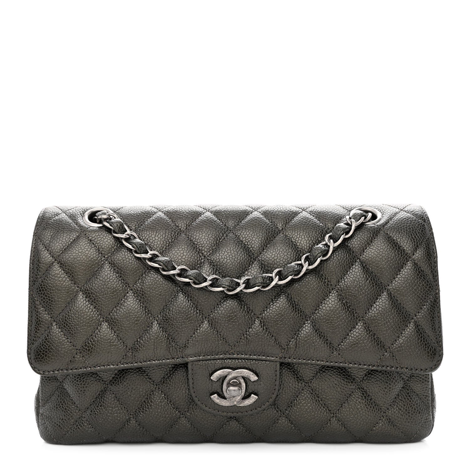 Chanel Metallic Caviar Quilted Medium Double Flap Dark Charcoal 1 of 11