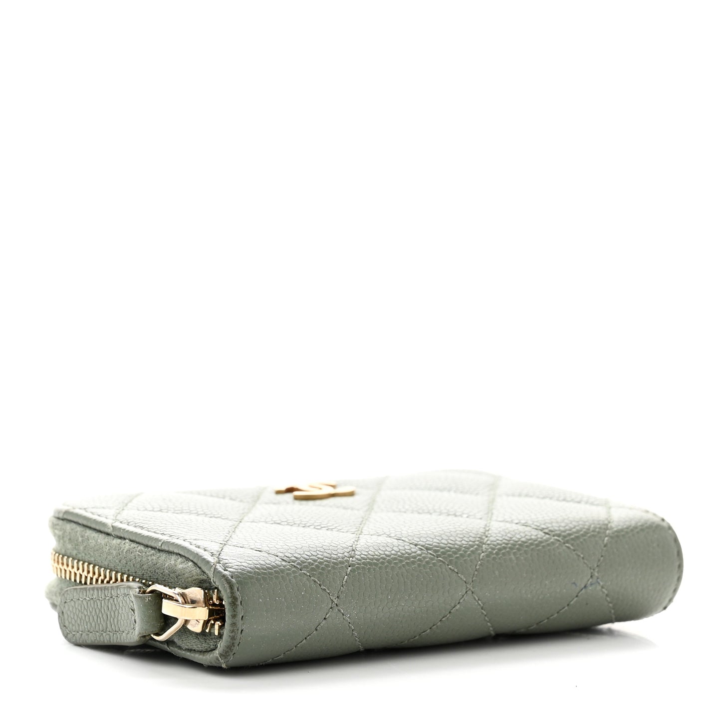 Iridescent Caviar Quilted Zip Coin Purse Green