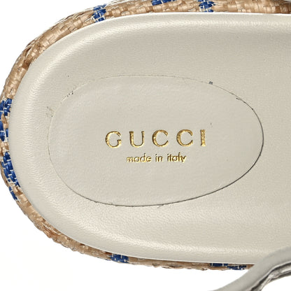 Gucci Raffia GG Monogram Granada Kid Angelina Platform 35mm Slingback Sandals 41 Natural Royale Mystic White 7 of 8