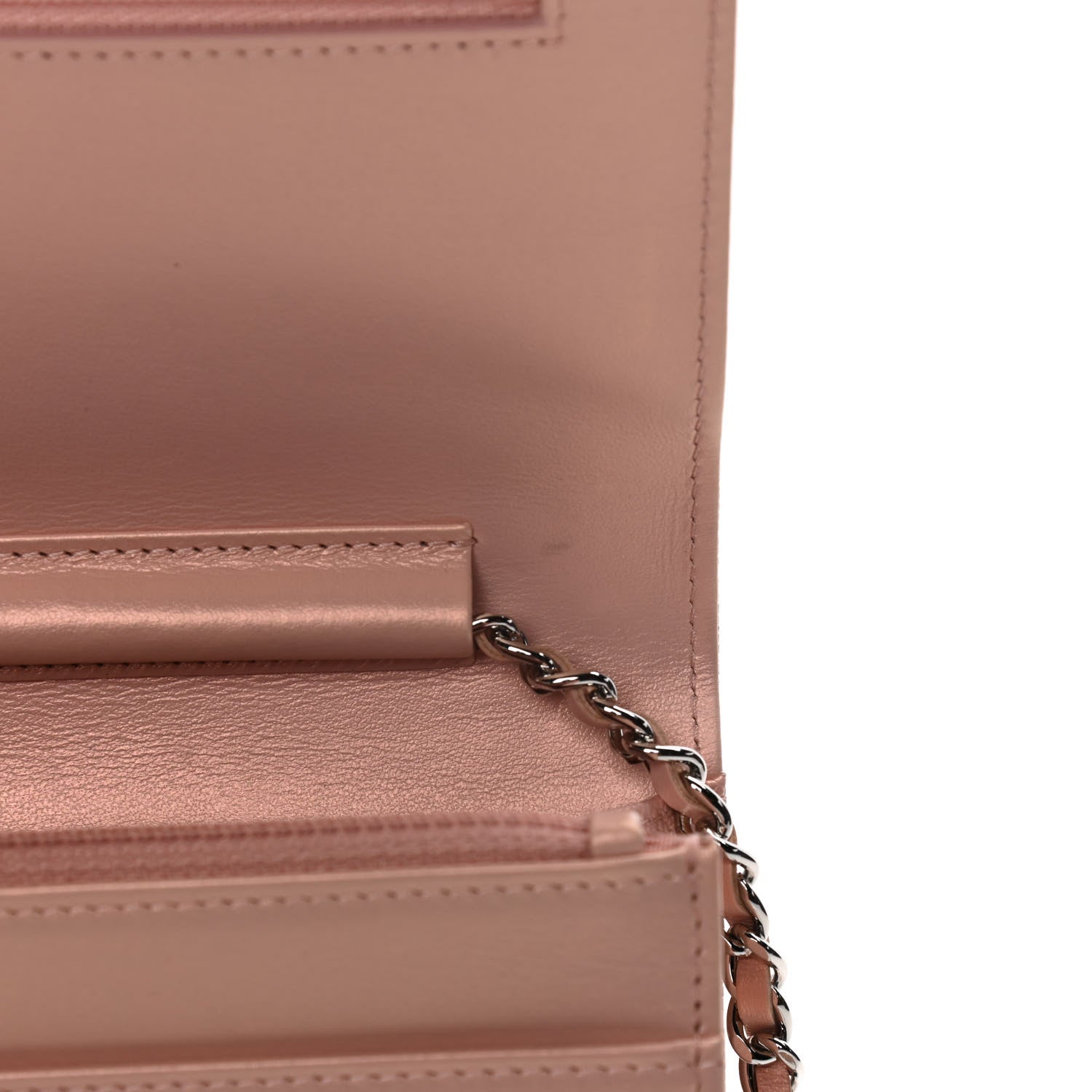 Chanel Metallic Caviar Quilted Vintage Mademoiselle Wallet On Chain WOC Light Pink 11 of 13