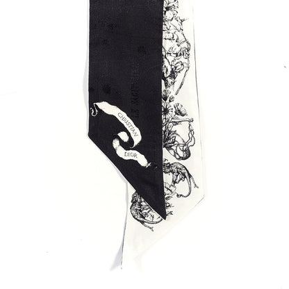Christian Dior Silk Zodiac Mitzah Scarf White Black 4 of 5