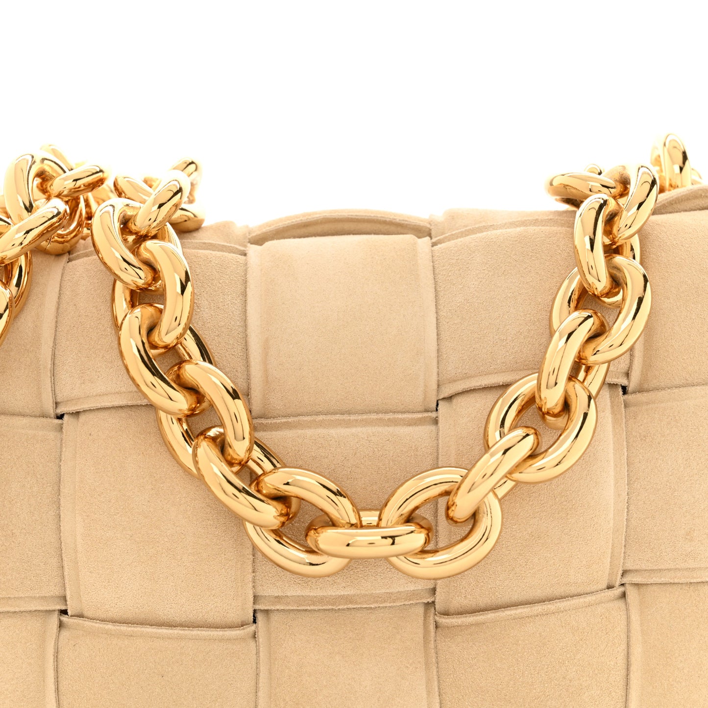 Suede Maxi Intrecciato Padded Chain Cassette Crossbody Bag Sand