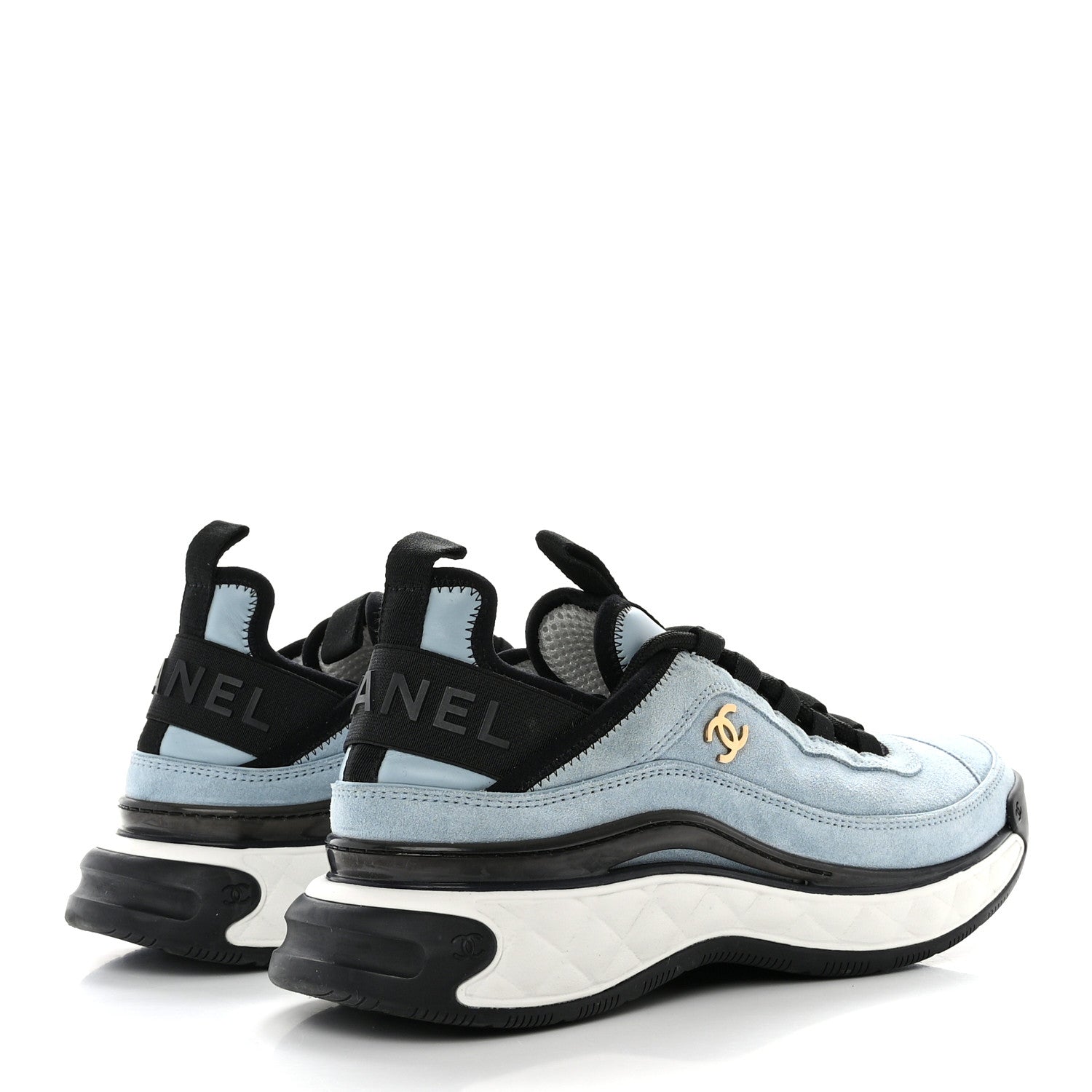 Chanel Suede Calfskin Nylon Grosgrain CC Sneakers 38.5 Light Blue 4 of 10