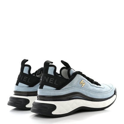 Chanel Suede Calfskin Nylon Grosgrain CC Sneakers 38.5 Light Blue 4 of 10