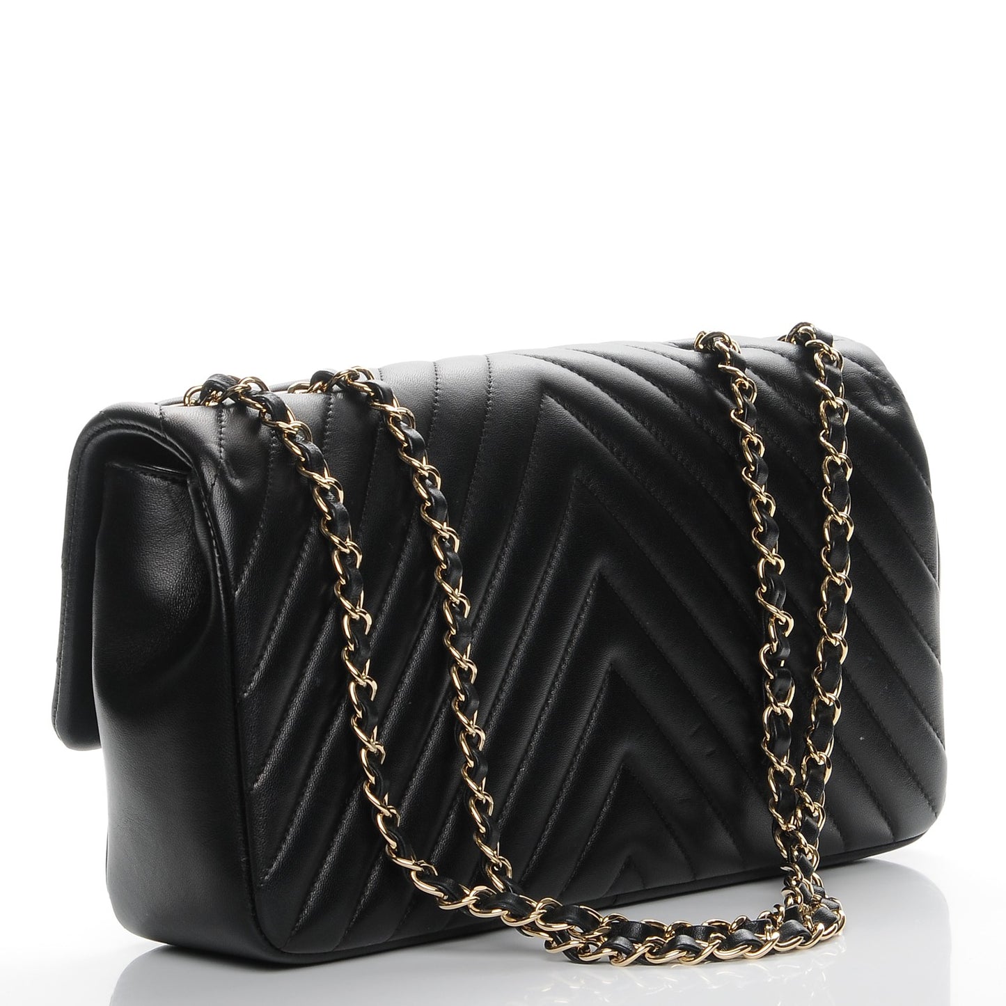 Lambskin Surpique Chevron Medium Flap Black