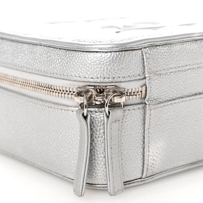 Chanel Metallic Caviar Quilted Medium CC Filigree Vanity Case Silver 9 of 10