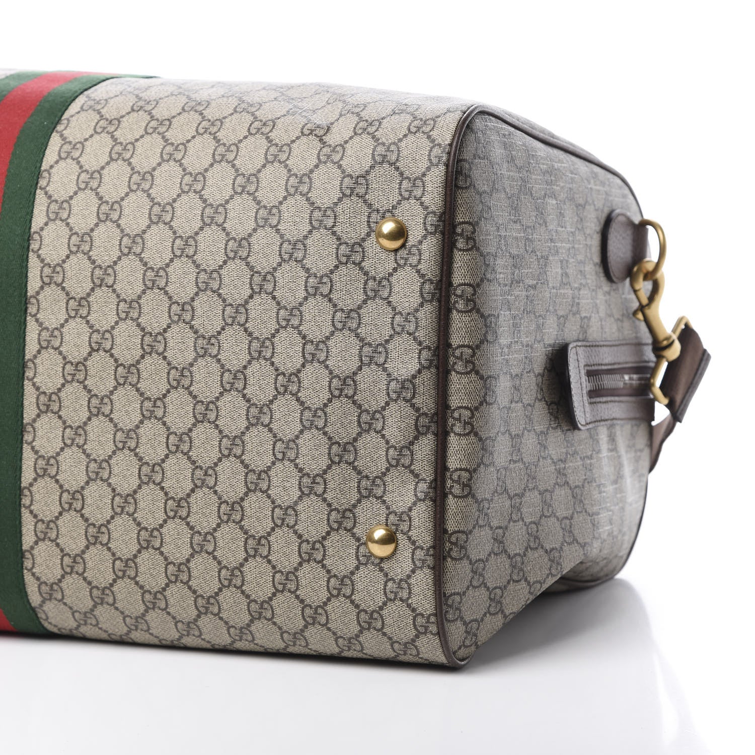 Gucci GG Supreme Monogram Textured Dollar Calfskin Web Large Savoy Duffle Bag Beige Ebony New Acero 9 of 9