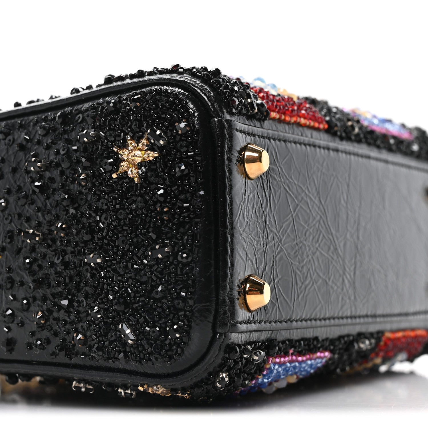Christian Dior X DOROTHY IANNONE Crinkled Calfskin Crystal Beaded Mini Lady Dior Art Black Multicolor 8 of 9