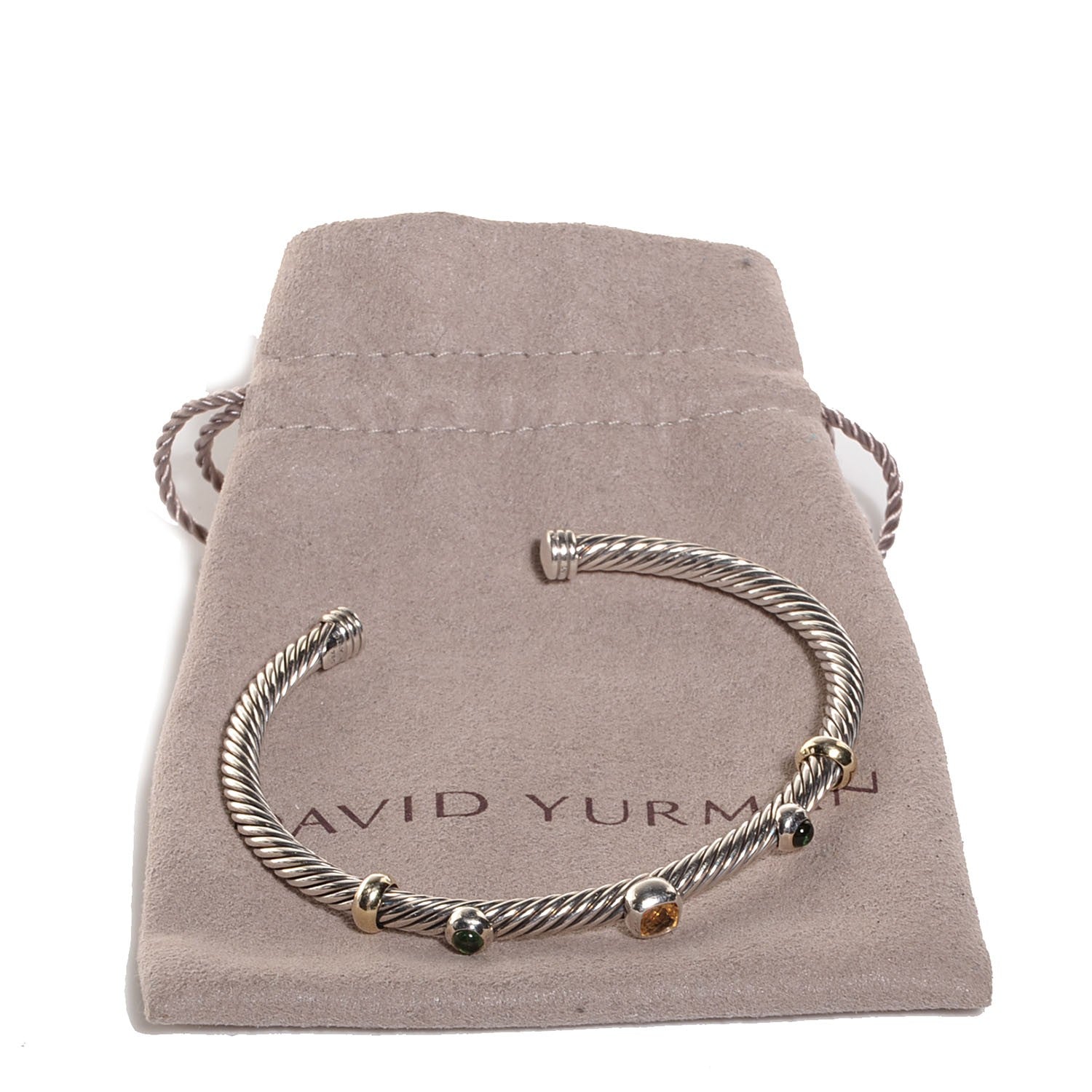 David Yurman Sterling Silver 18K Gold Citrine Green Tourmaline 4mm Renaissance Bracelet 5 of 5