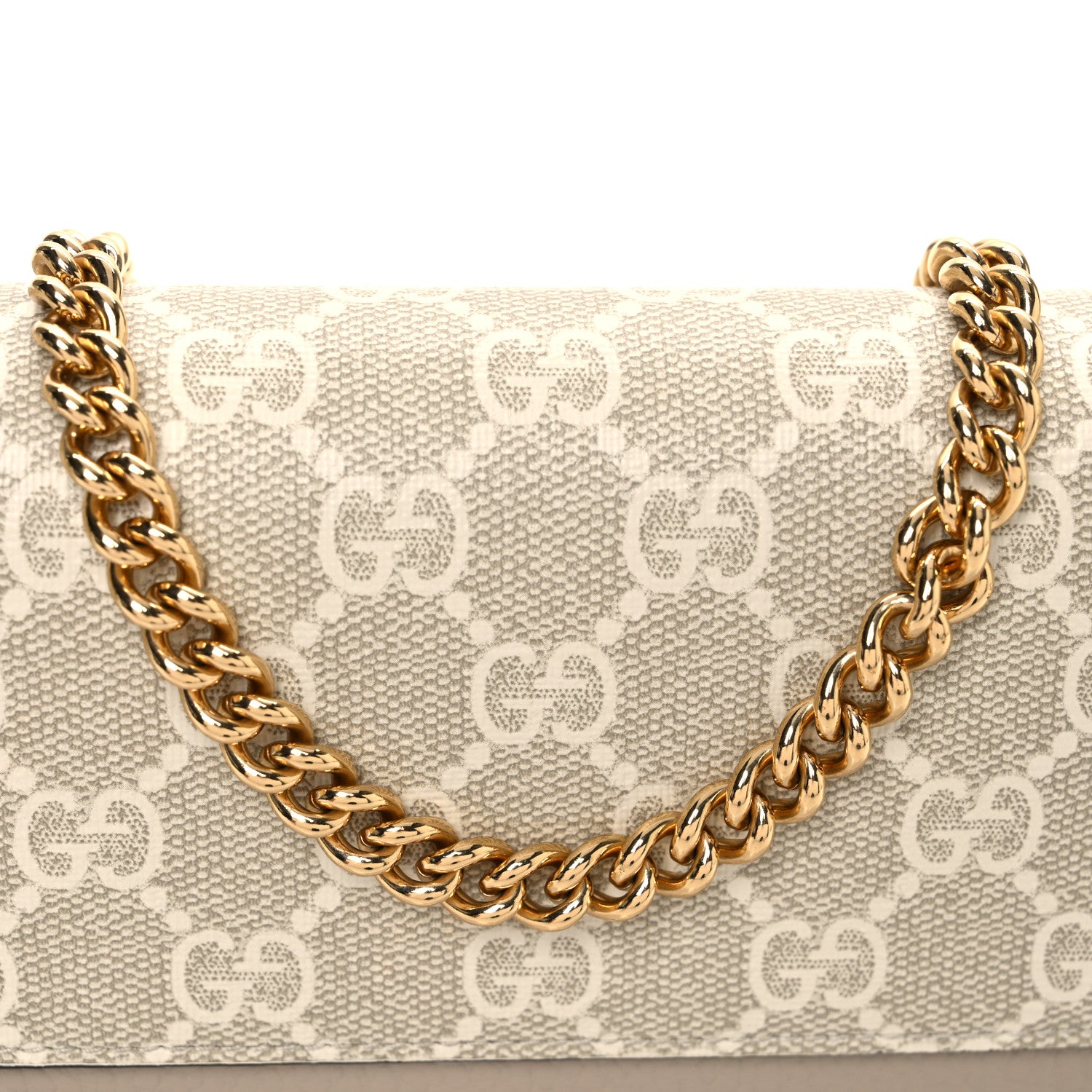 Gucci GG Supreme Monogram Textured Dollar Calfskin Mini GG Marmont Chain Wallet Mystic White Oatmeal 7 of 9
