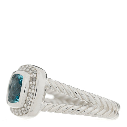 David Yurman Sterling Silver Diamond Blue Topaz 7mm Petite Albion Ring 53 6.25 3 of 5