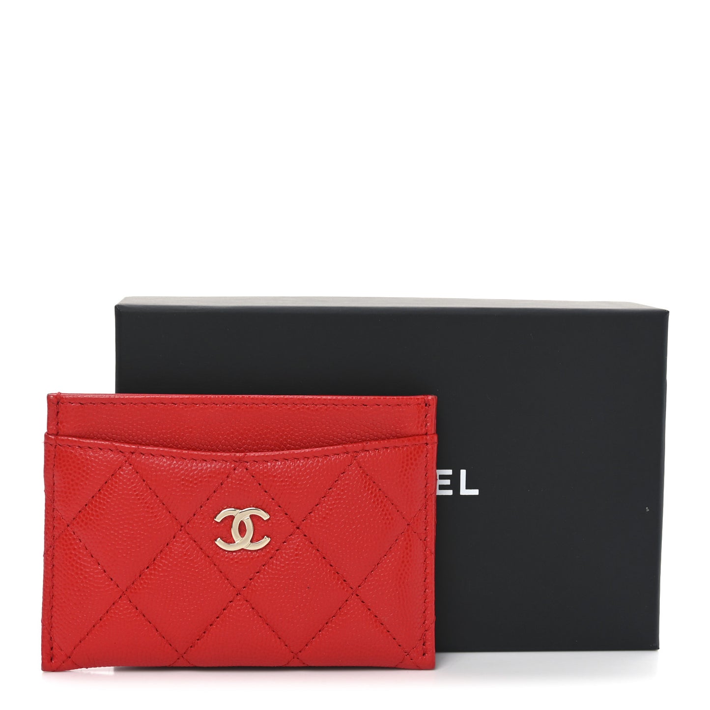 Caviar Quilted Card Holder Red