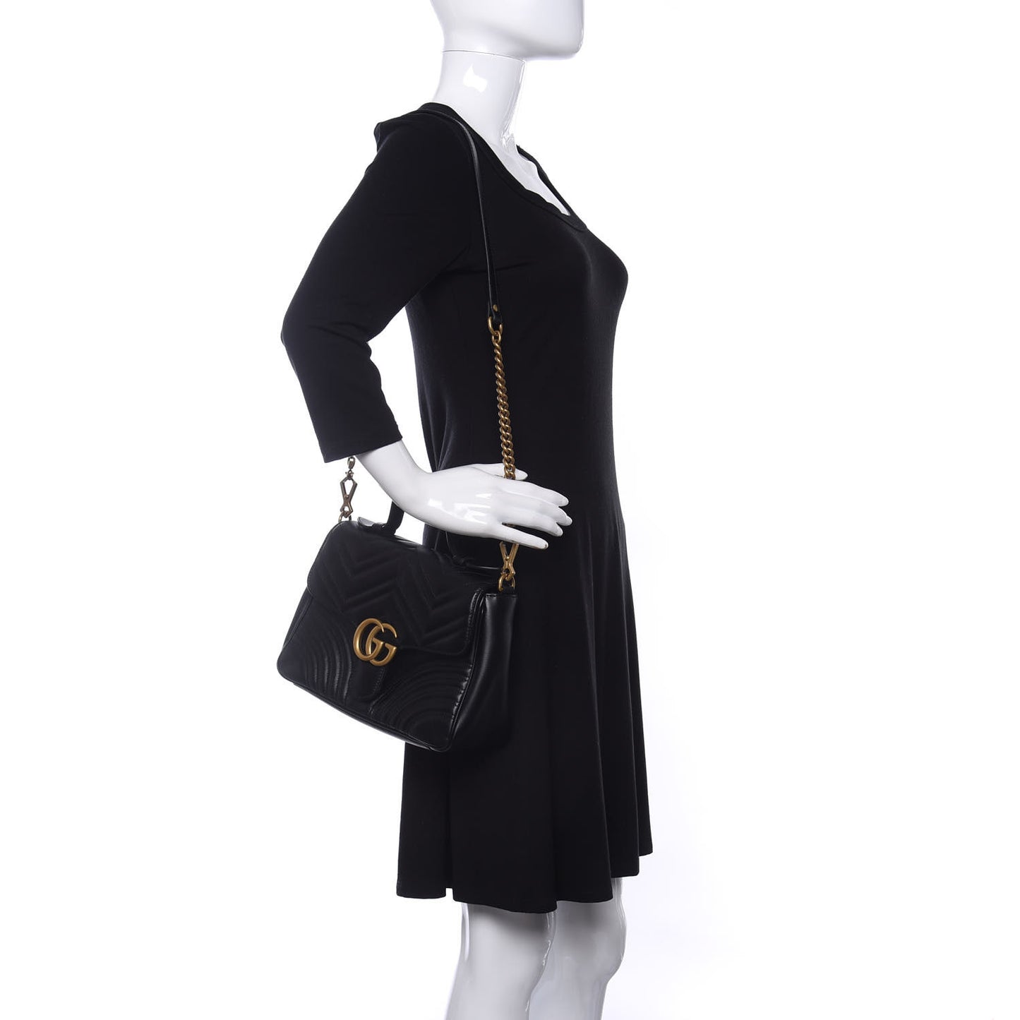Calfskin Matelasse Small GG Marmont Top Handle Shoulder Bag Black