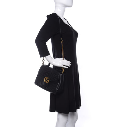 Gucci Calfskin Matelasse Small GG Marmont Top Handle Shoulder Bag Black 2 of 10