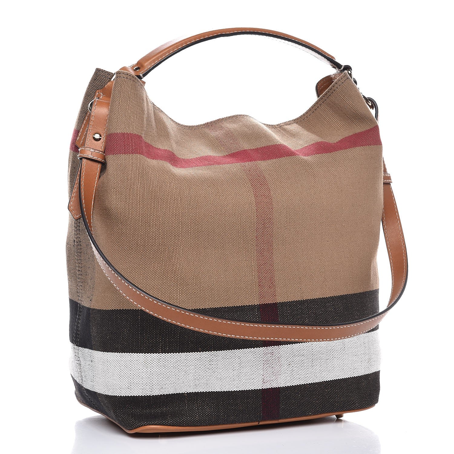 Burberry Canvas Mega Check Medium Ashby Hobo Saddle Brown 4 of 7