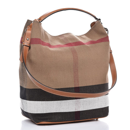 Burberry Canvas Mega Check Medium Ashby Hobo Saddle Brown 4 of 7