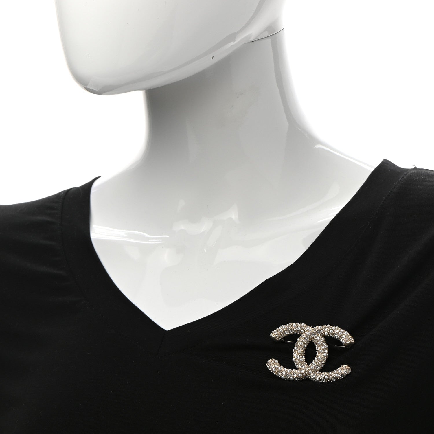 Chanel Crystal Pearl Caviar CC Brooch Gold 2 of 5
