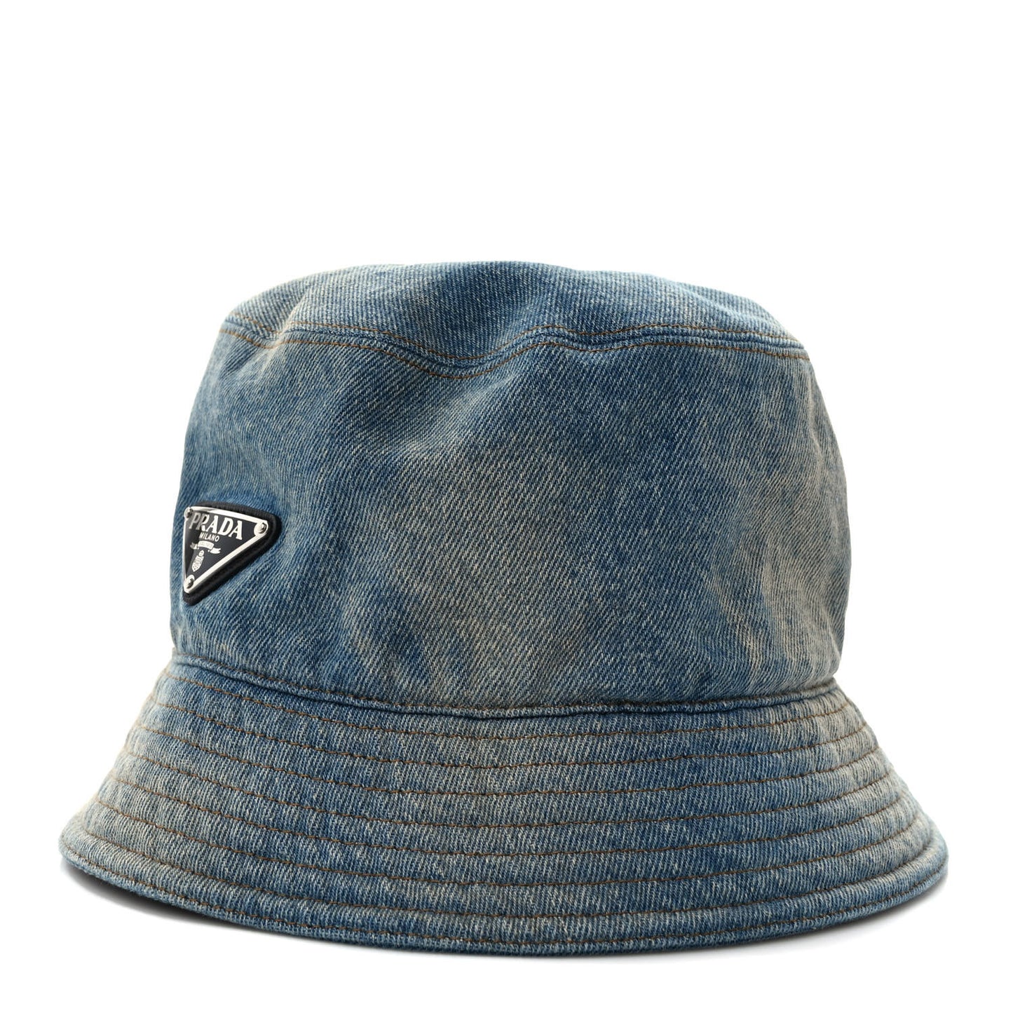 Used Denim Metal Triangle Logo Mens Bucket Hat XXL Light Blue