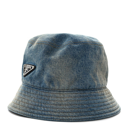 Prada Used Denim Metal Triangle Logo Mens Bucket Hat XXL Light Blue 1 of 8