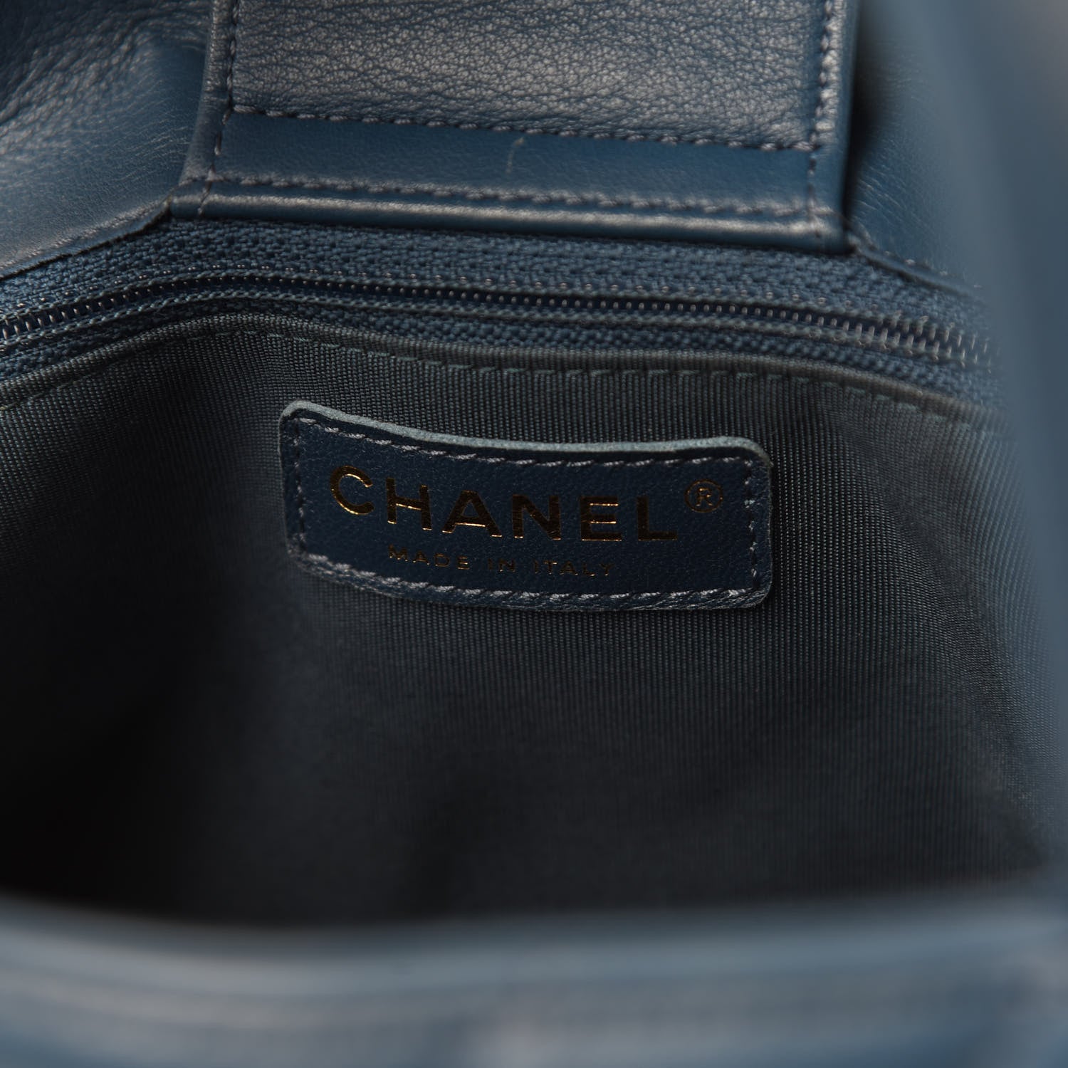 Chanel Calfskin Chevron Quilted Statement Shopping Tote Blue 8 of 10