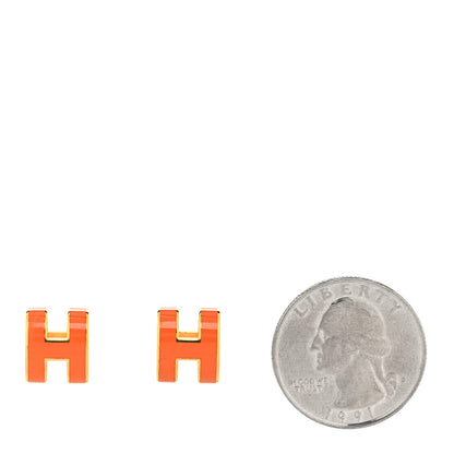 Hermes Gold Lacquered Mini Pop H Earrings Orange Fonce 2 of 5