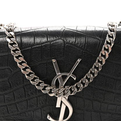 Saint Laurent Calfskin Crocodile Embossed Small Classic Monogram Kate Tassel Satchel Black 8 of 10
